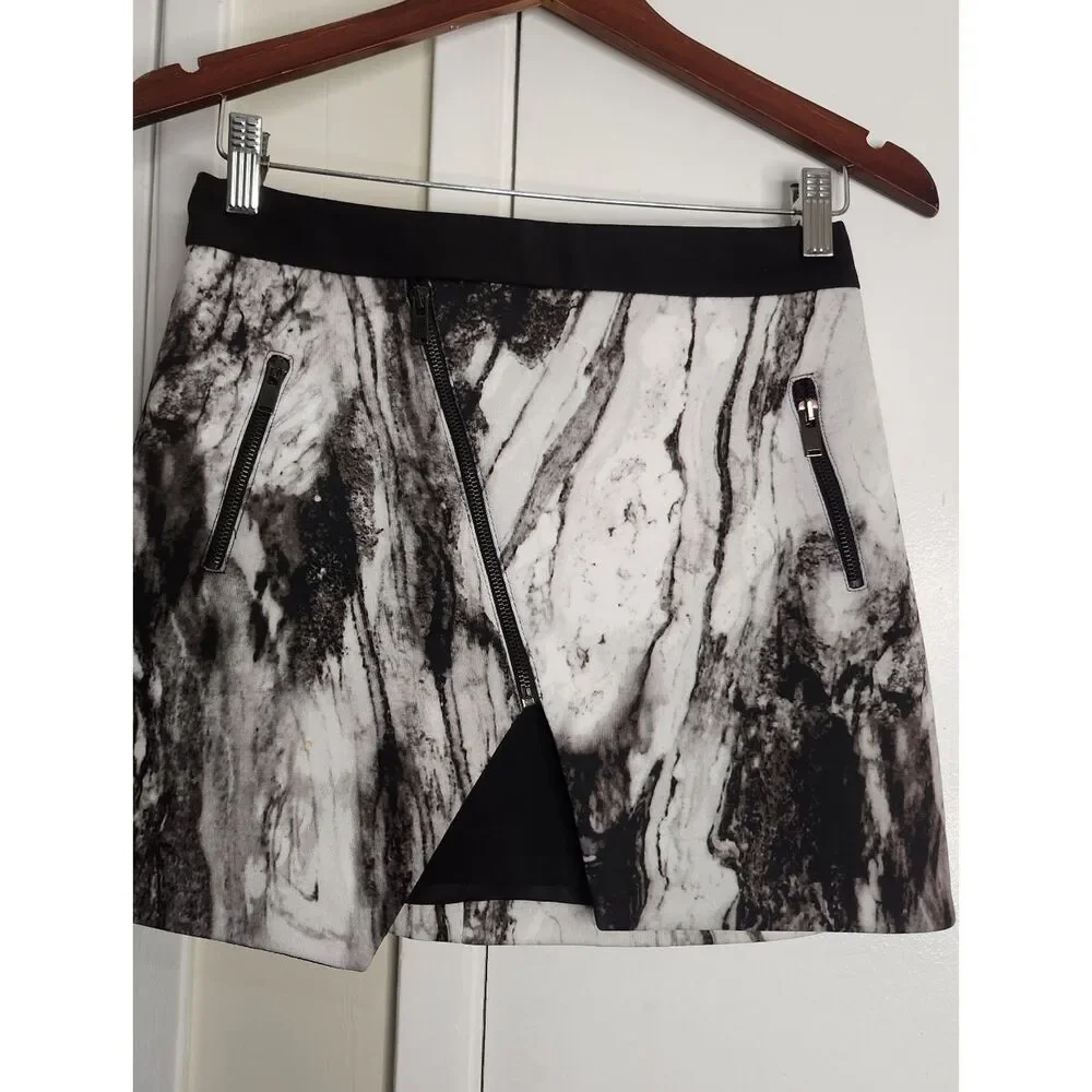 Zara Black And White Marble Mini Skirt
